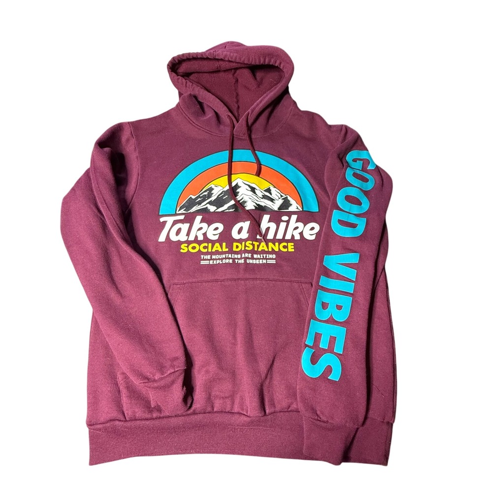 Hustle Graphic Hoodie Take a Hike Good Vibes Pullover Sweatshirt‎ Small